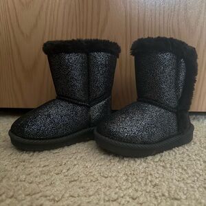 ✨ Black Glitter Baby Winter Boots | Size 22 | Faux Fur Lined Snow Booties